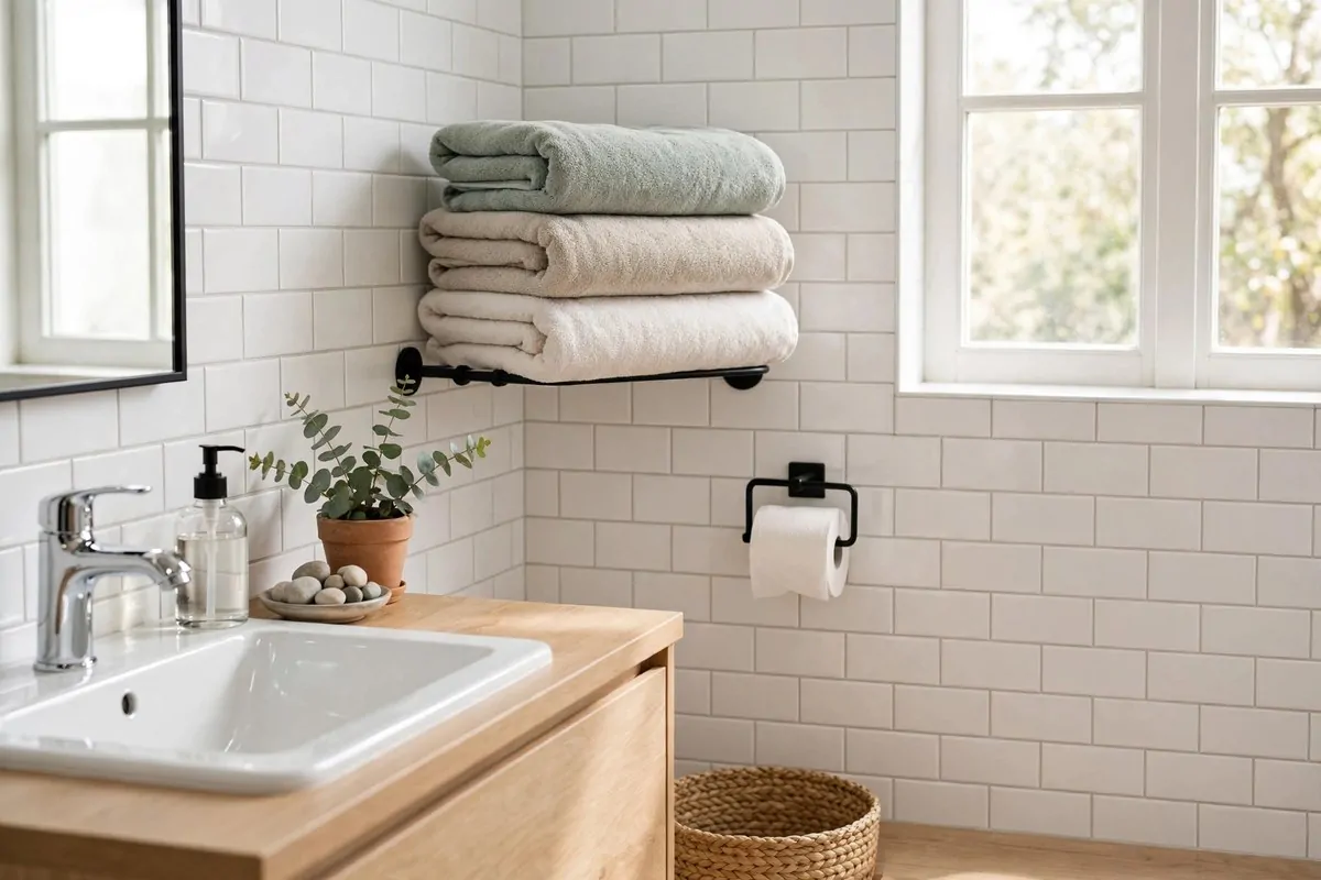 21 New Home Ideas to Try Before You Even Unpack 11 clean bright bathroom with fresh folded towels and a new roll of toilet paper