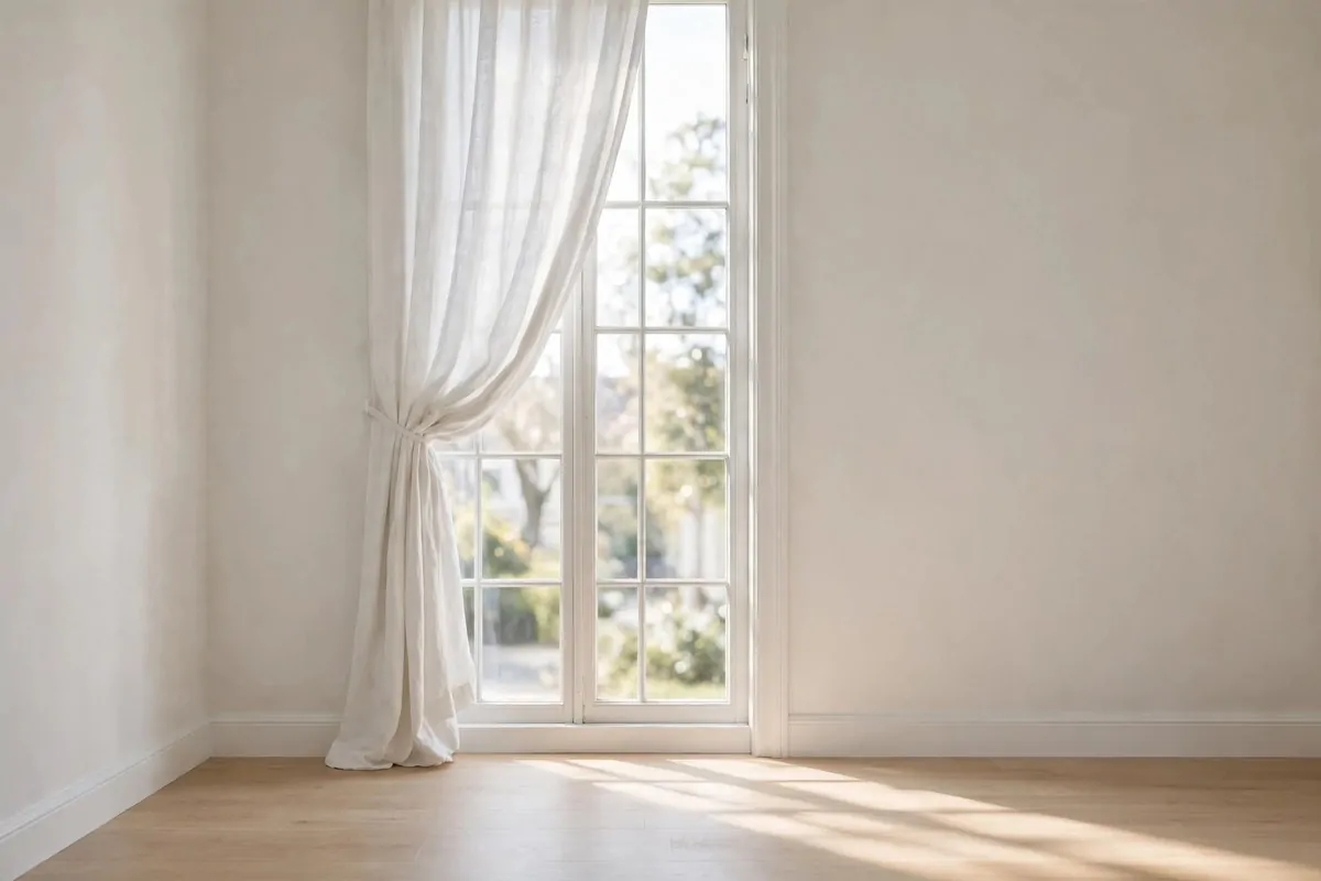 21 New Home Ideas to Try Before You Even Unpack 12 bright window with simple white curtains half drawn letting in daylight