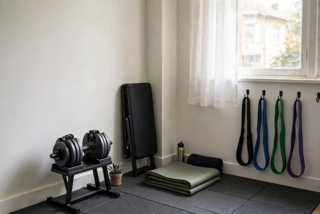 A small home workout space setup