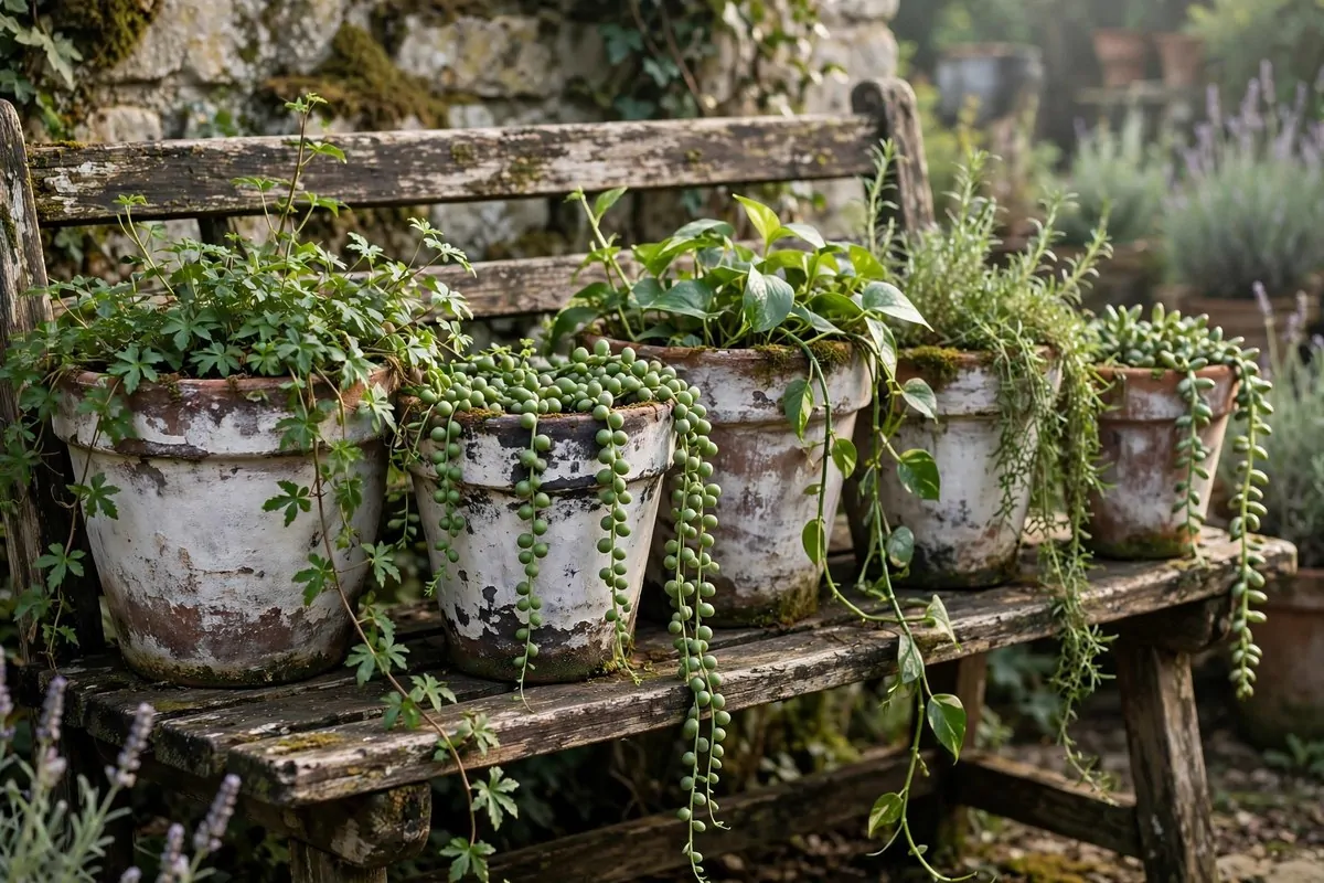 21 Thrifted Home Decor Finds That Look High-End 4 Aged terracotta pots with whitewash finish holding plants