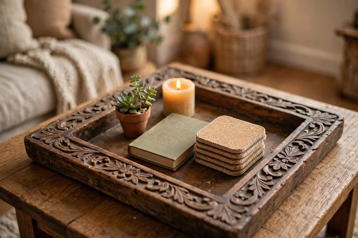 21 Thrifted Home Decor Finds That Look High-End 10 Wooden tray styling a coffee table vignette