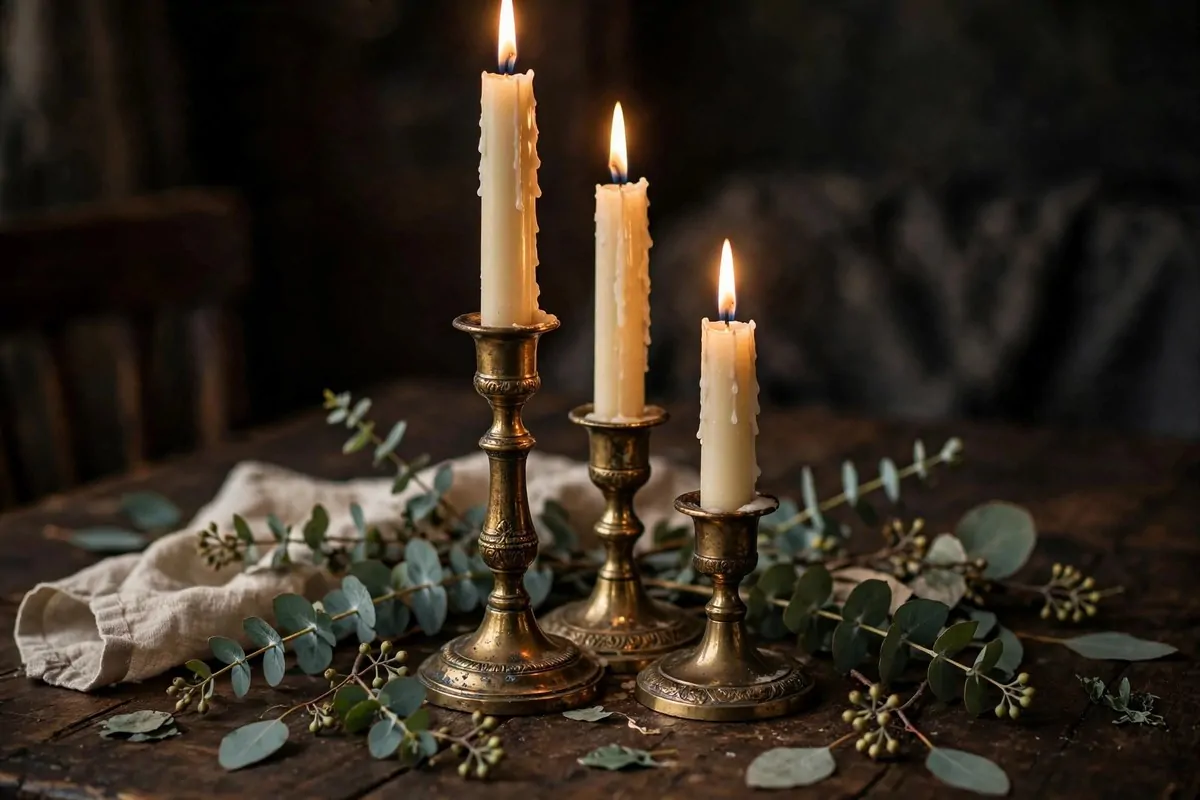 21 Thrifted Home Decor Finds That Look High-End 15 Brass candlesticks of varying heights with taper candles