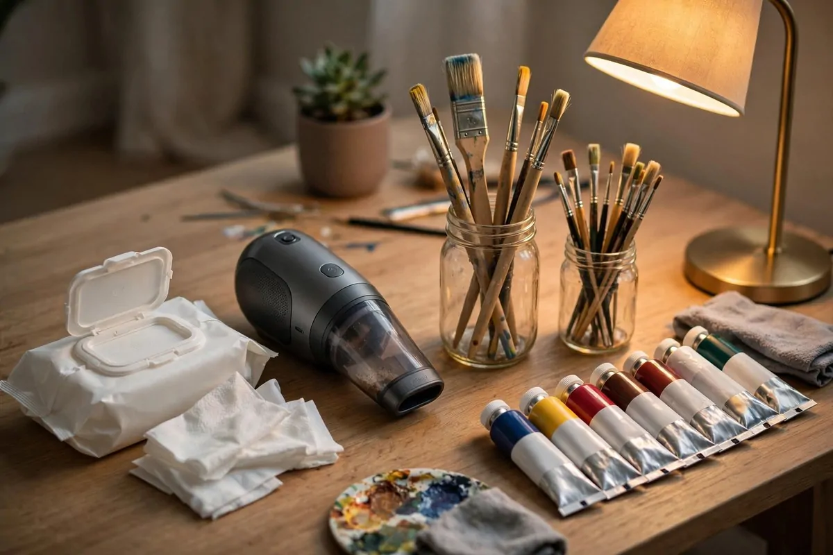 22 Cozy Art Studio Ideas for Long, Happy Creative Days 21 End-of-day studio reset routine