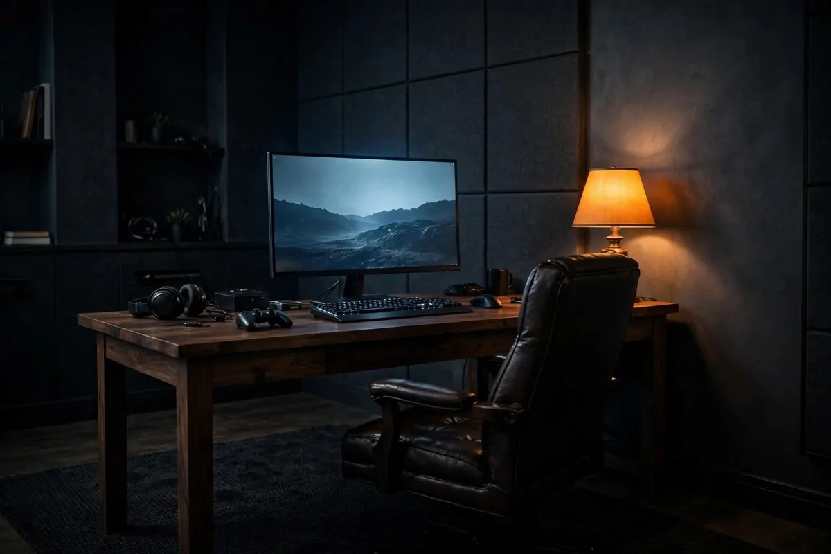 Gaming desk with neatly hidden cables and a clean uncluttered surface