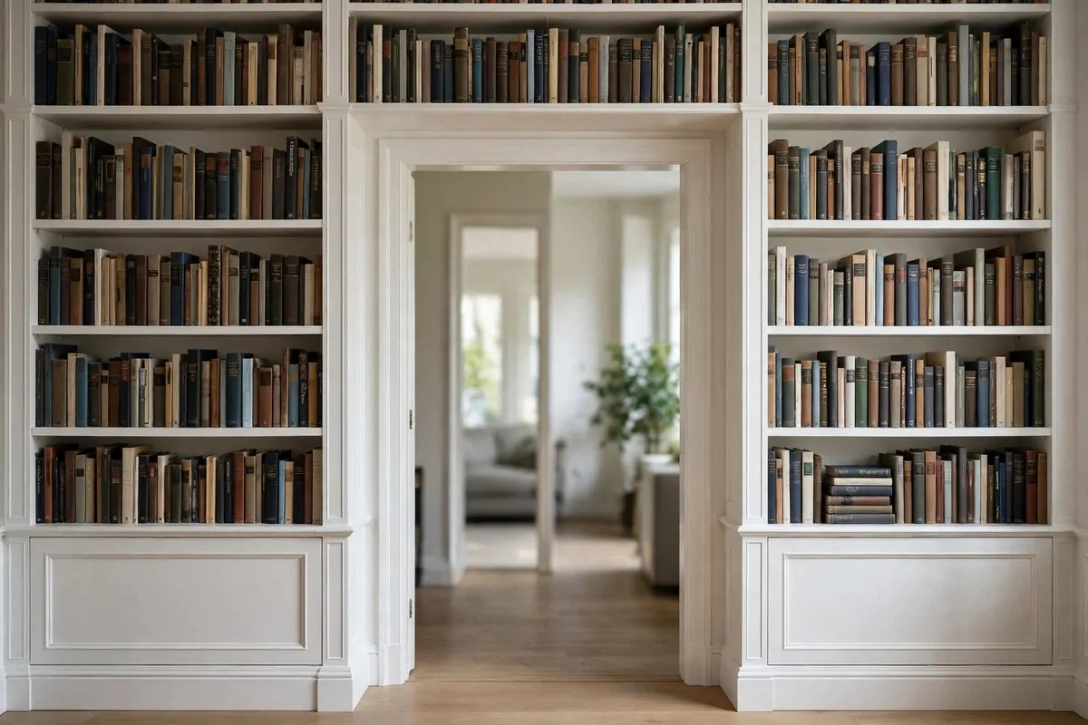 22 Home Library Ideas Cozy Enough to Get Lost In 7 Doorway framed by built-in white bookshelves