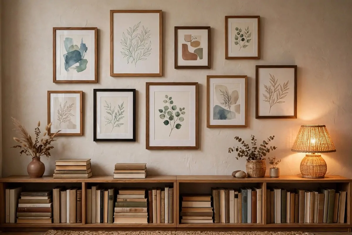 22 Home Library Ideas Cozy Enough to Get Lost In 20 Wall with framed literary quote prints above a low row of bookshelves