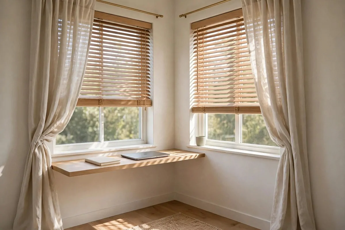 22 Home Office Nook Designs Tucked Into Tiny Corners 3 Small desk in a bright corner between two windows with natural daylight