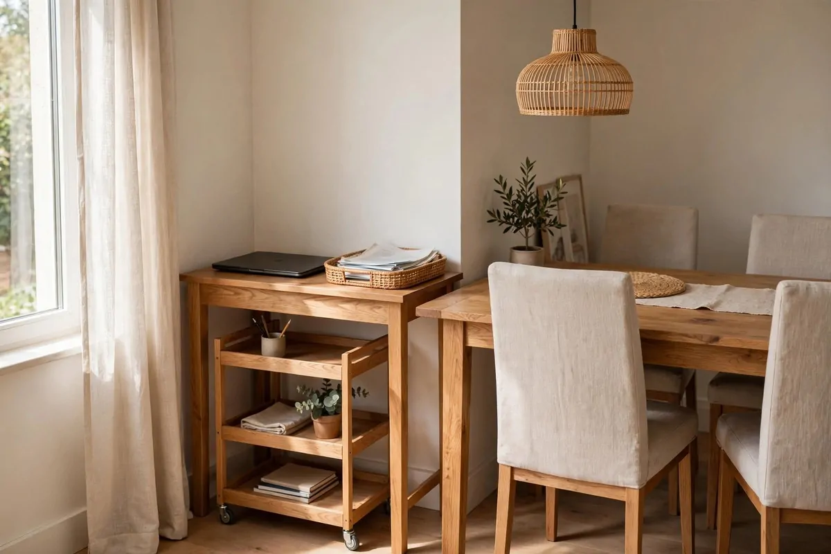 22 Home Office Nook Designs Tucked Into Tiny Corners 13 Small desk in a dining room corner beside the table with chairs and daylight
