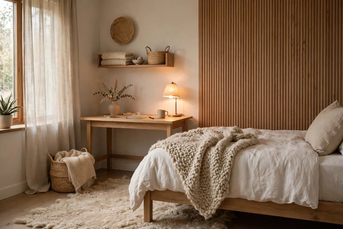 Wooden dresser top styled as a desk workspace