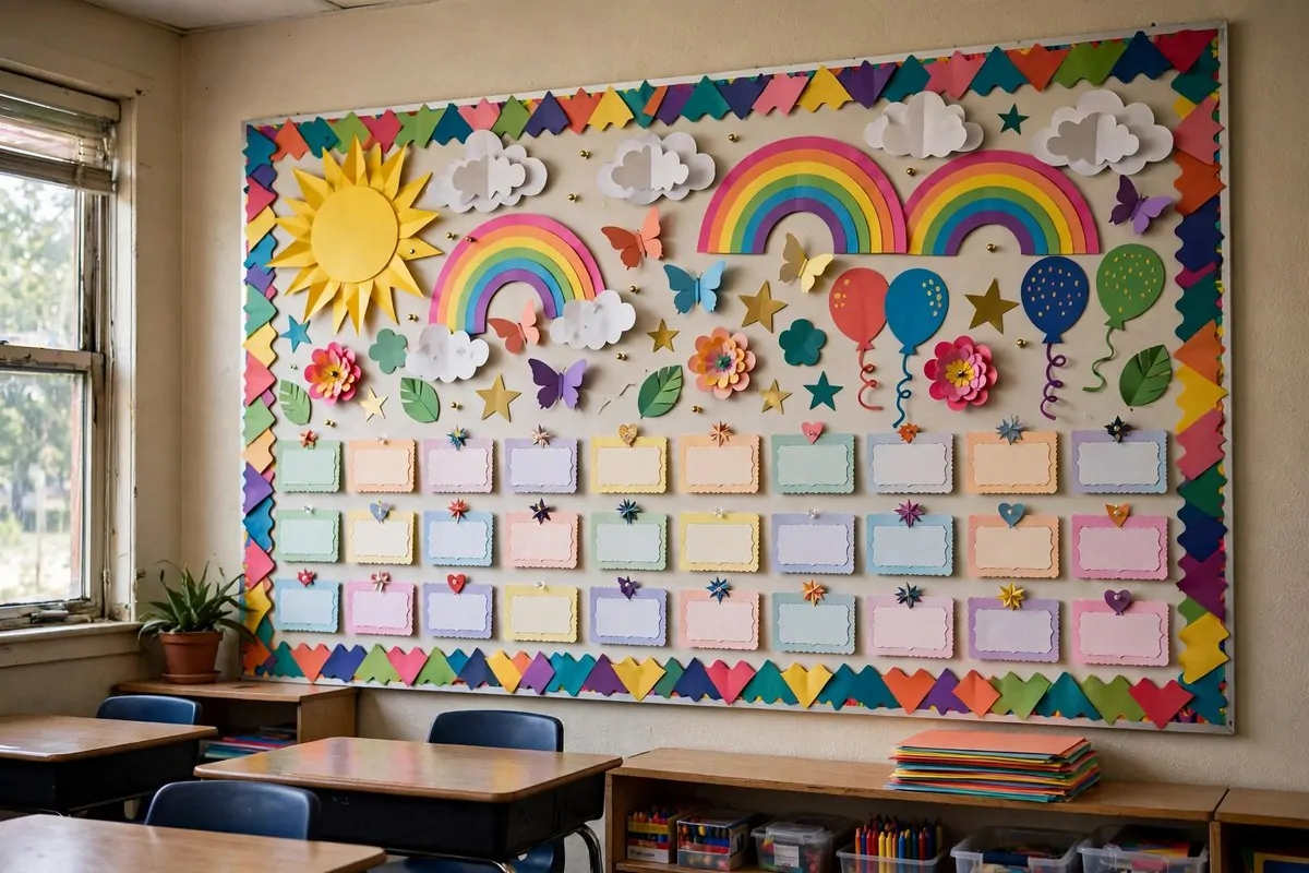 23 Classroom Set up Ideas for a Fresh School Year 4 A colorful classroom welcome bulletin board with student names