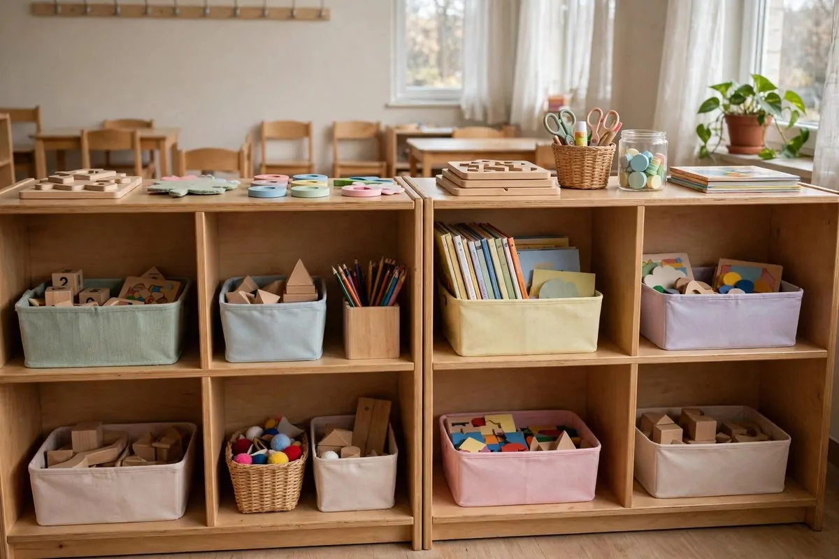 23 Classroom Set up Ideas for a Fresh School Year 7 Low open classroom shelves with labeled bins at child height