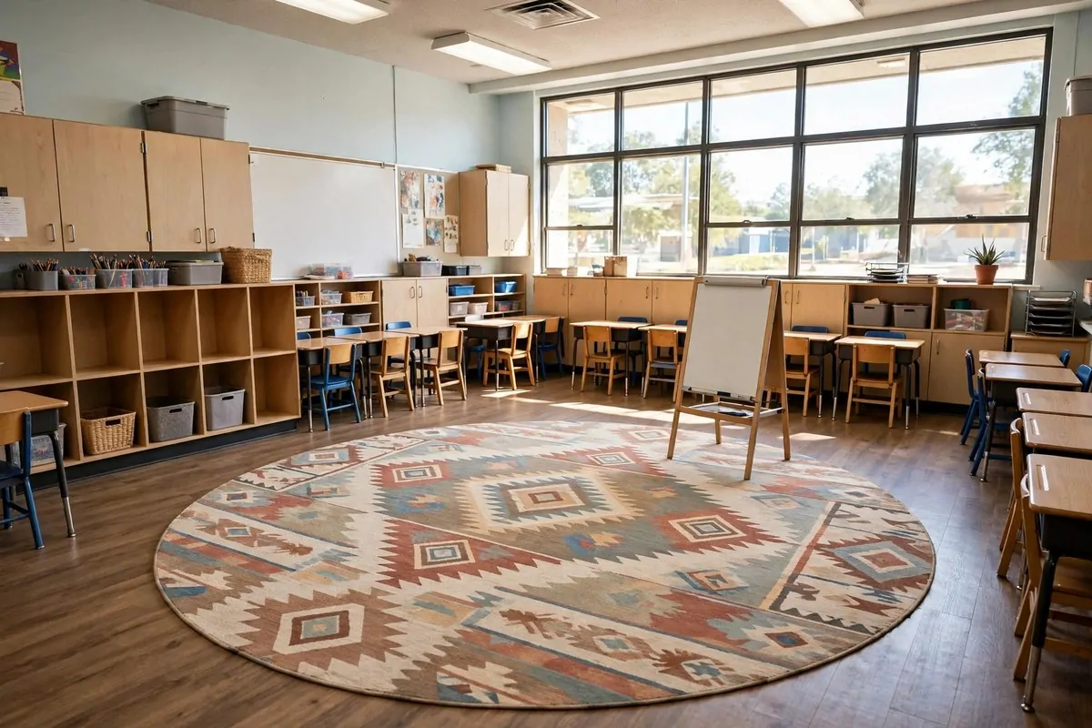 23 Classroom Set up Ideas for a Fresh School Year 10 A classroom morning meeting area with a big round rug