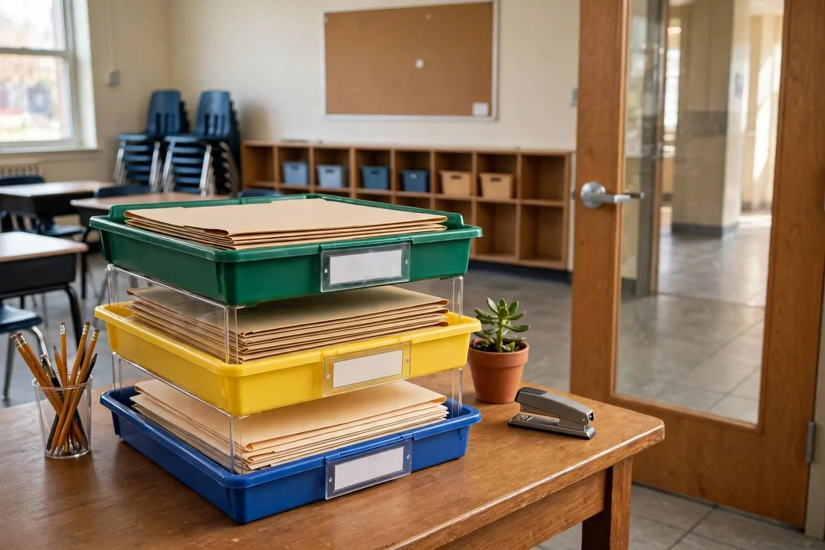 23 Classroom Set up Ideas for a Fresh School Year 18 Labeled turn-in trays for student work in a classroom