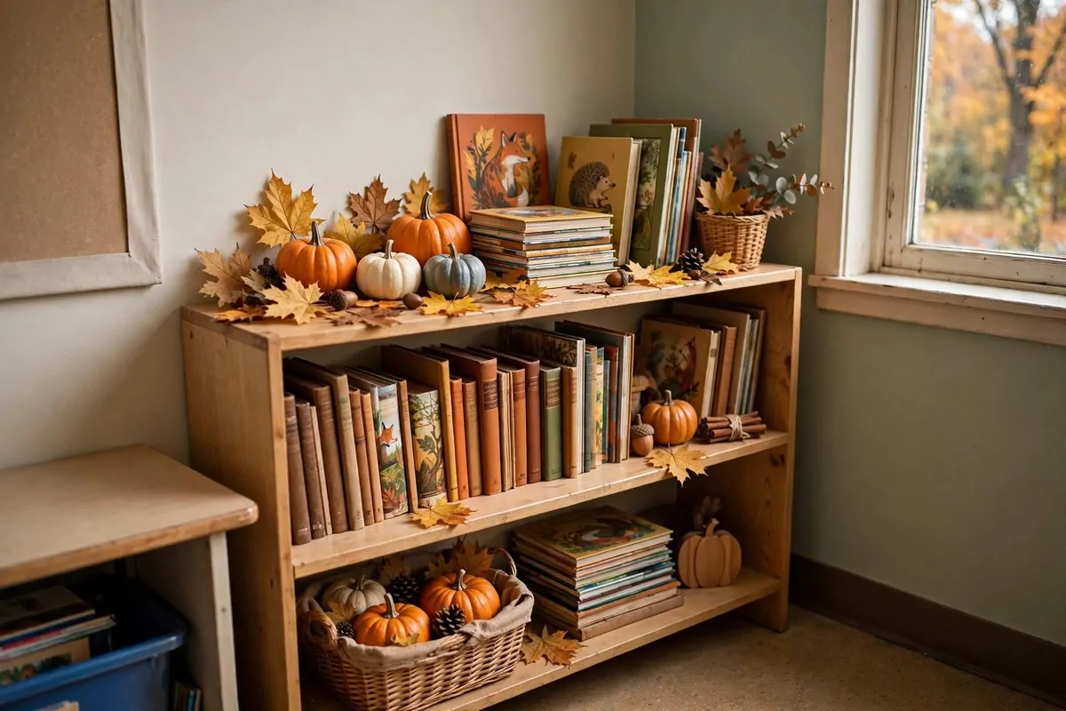23 Classroom Set up Ideas for a Fresh School Year 23 A classroom display shelf with rotating seasonal books and decor