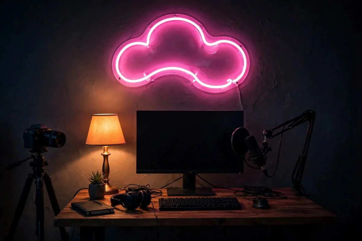 23 Content Creator Room Ideas for Filming at Home 6 The Neon Sign Desk