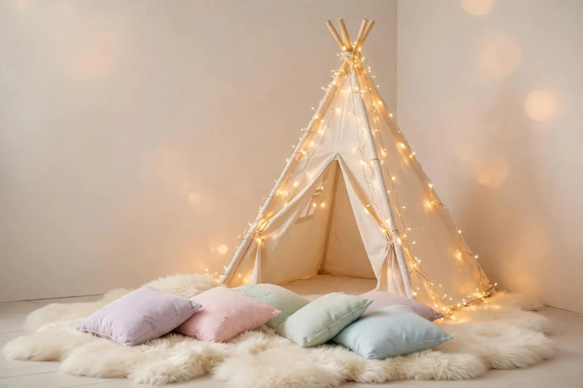 23 Family Photo Studio Ideas for Portraits You’ll Treasure 16 Teepee tent with fairy lights for Family Photo Studio Ideas