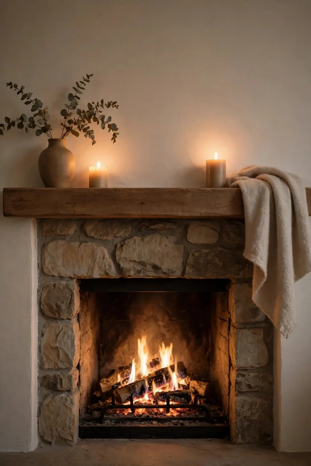 23 Fireplace Decor Ideas for a Cozy Living Room Focal Point 13 Warm soft light glowing around a fireplace mantel in the evening, cozy and calm
