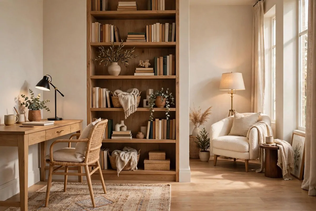 23 Home Office Room Design Ideas Pros Always Use 1 Home office room divided into desk zone and reading chair zone with a rug