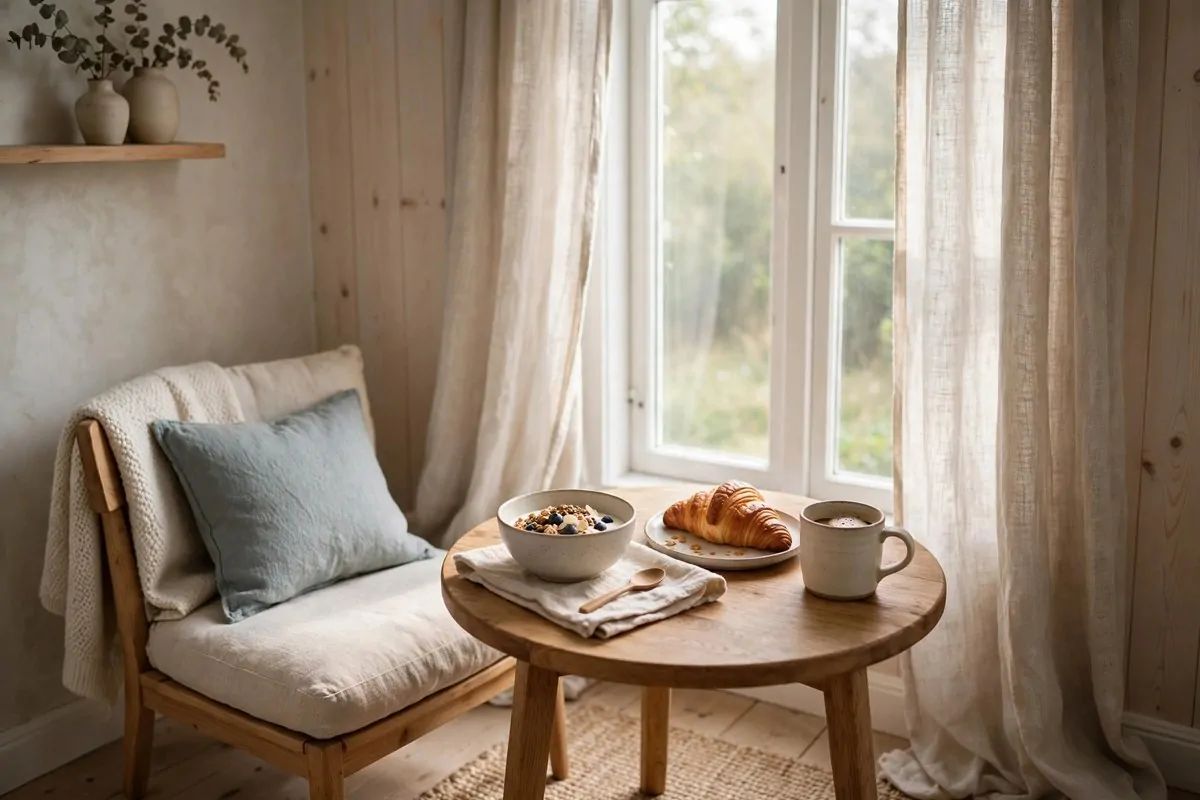 23 Hygge Home Inspiration Ideas for Ultimate Comfort 22 Small breakfast table by a window with morning light and coffee