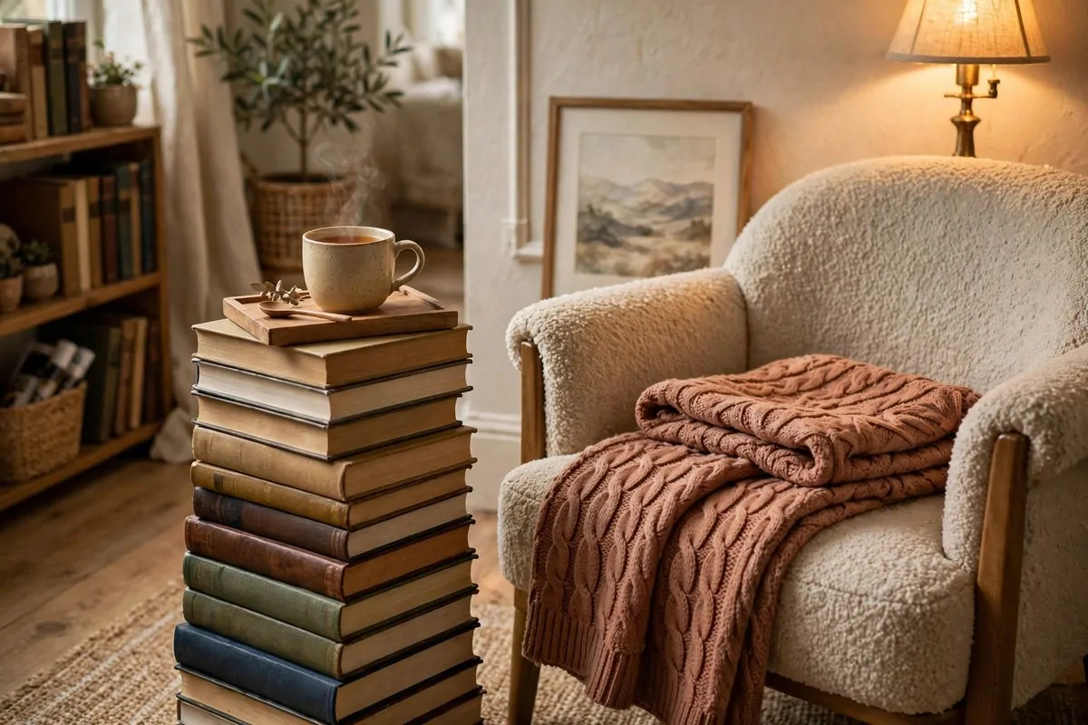 23 Small Home Library Ideas for Book Lovers With Little Space 5 Vintage suitcases stacked into a tower used as a bookshelf in a corner