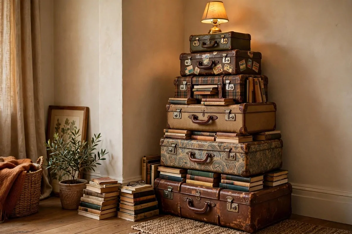 23 Small Home Library Ideas for Book Lovers With Little Space 6 Side table made from a tall stack of books next to an armchair