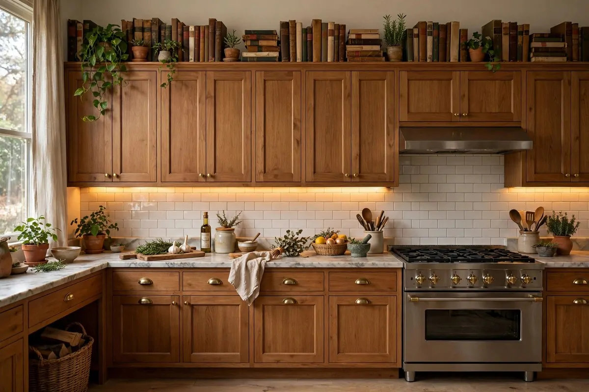 23 Small Home Library Ideas for Book Lovers With Little Space 14 Tops of kitchen wall cabinets lined with rows of books