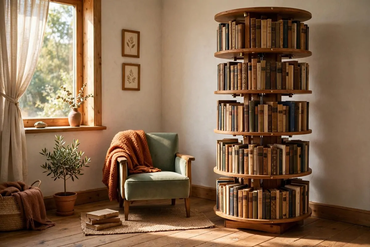 23 Small Home Library Ideas for Book Lovers With Little Space 18 Slim book rack mounted on the back of an open room door holding paperbacks