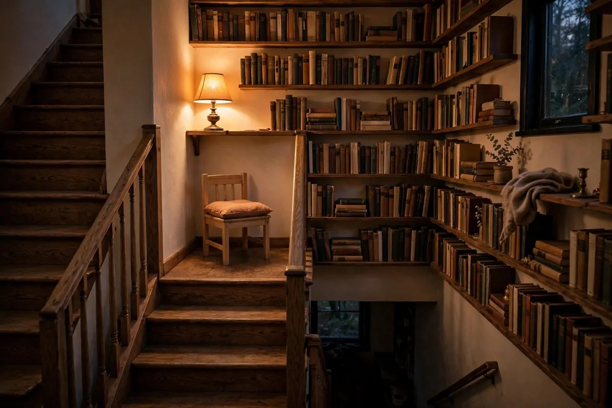 23 Small Home Library Ideas for Book Lovers With Little Space 21 Staircase with pull-out drawers under the treads showing books stored inside