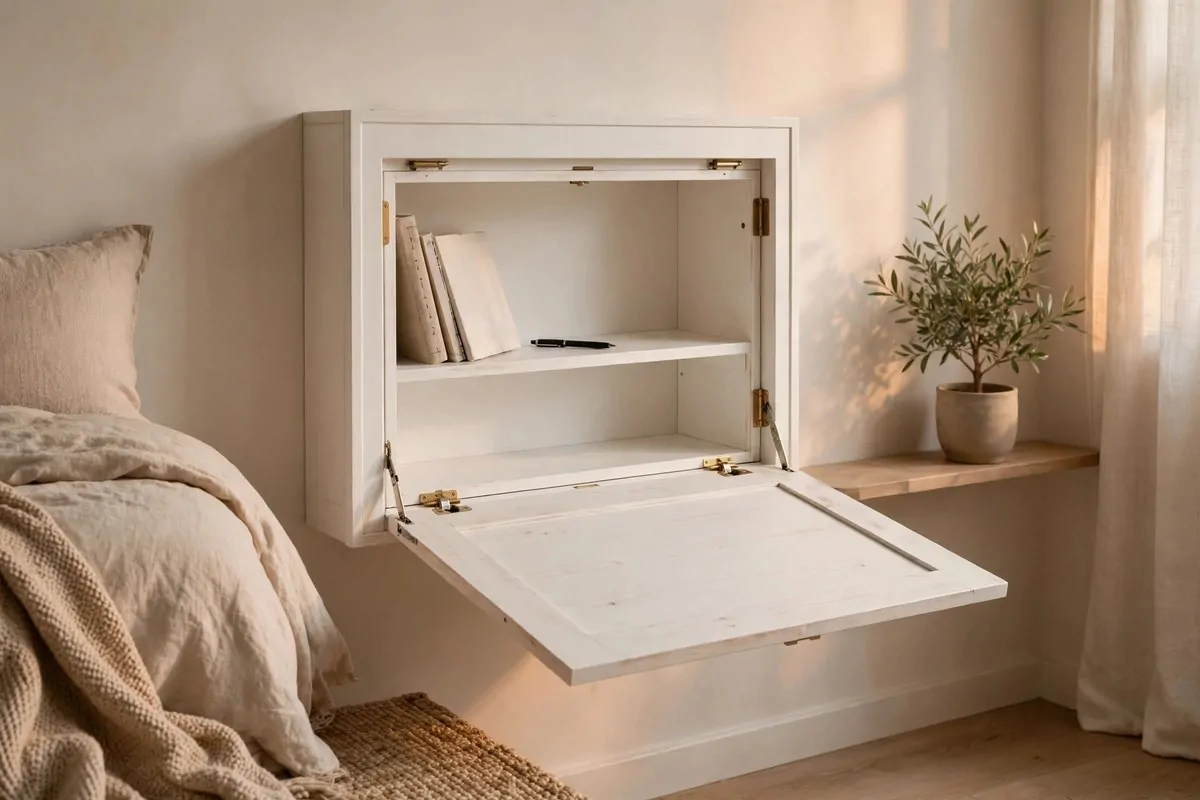 23 Small Office Room Ideas That Make Every Inch Count 2 Fold-down wall desk cabinet in a small office