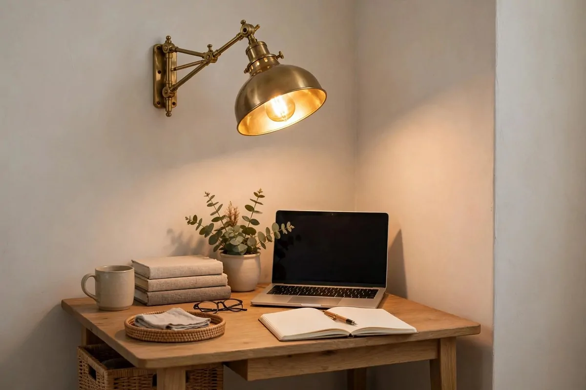 23 Small Office Room Ideas That Make Every Inch Count 19 Swing-arm wall lamp mounted above a small desk