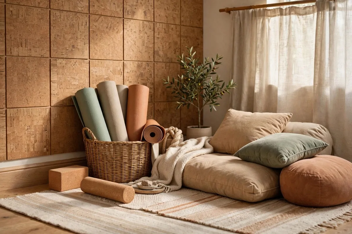 23 Stylish Home Gym Designs That Look Like Boutique Studios 21 Home gym stretching corner with floor cushions, rolled yoga mats and cork wall boards