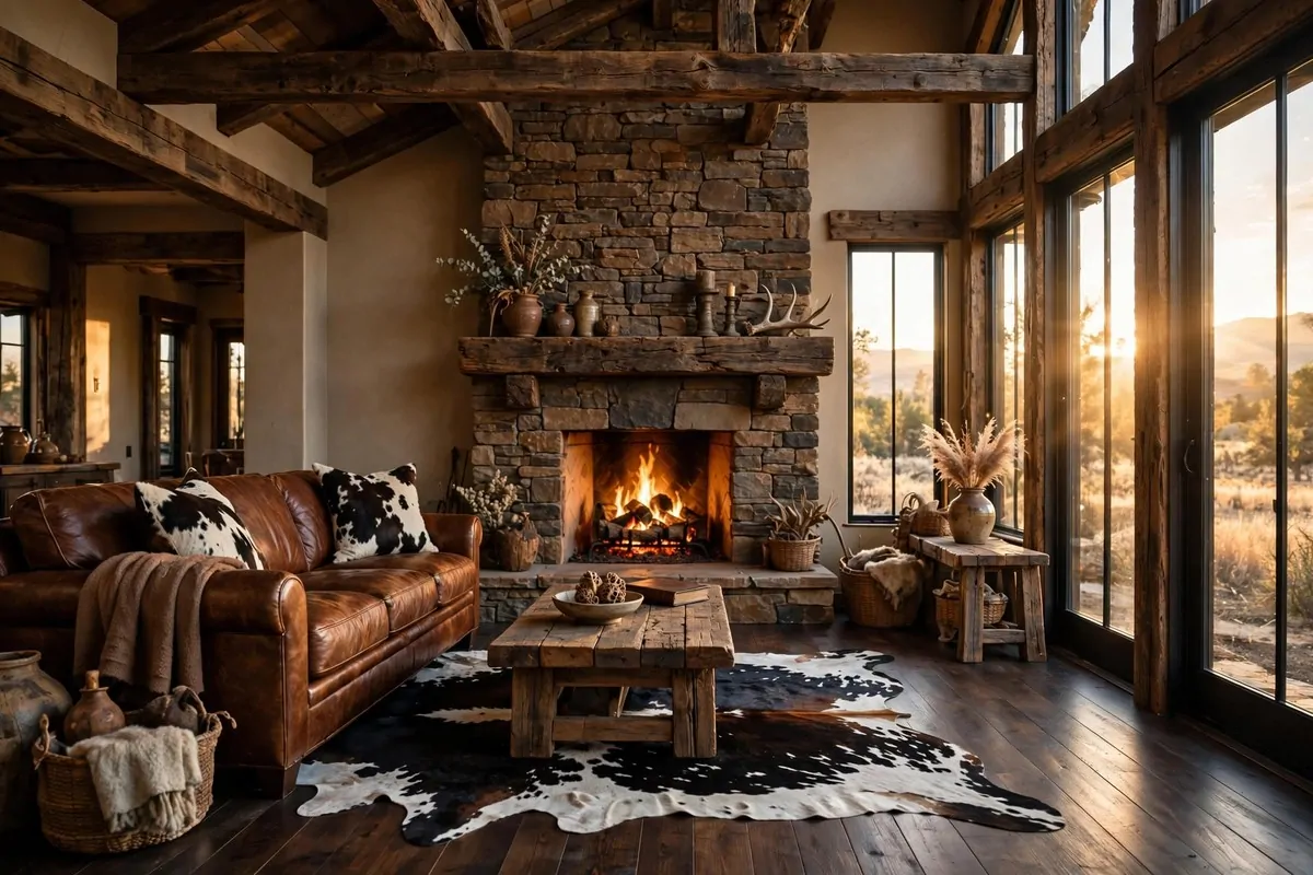 23 Western Home Ideas With Serious Ranch-House Charm 2 Exposed dark wooden ceiling beams in a rustic ranch kitchen