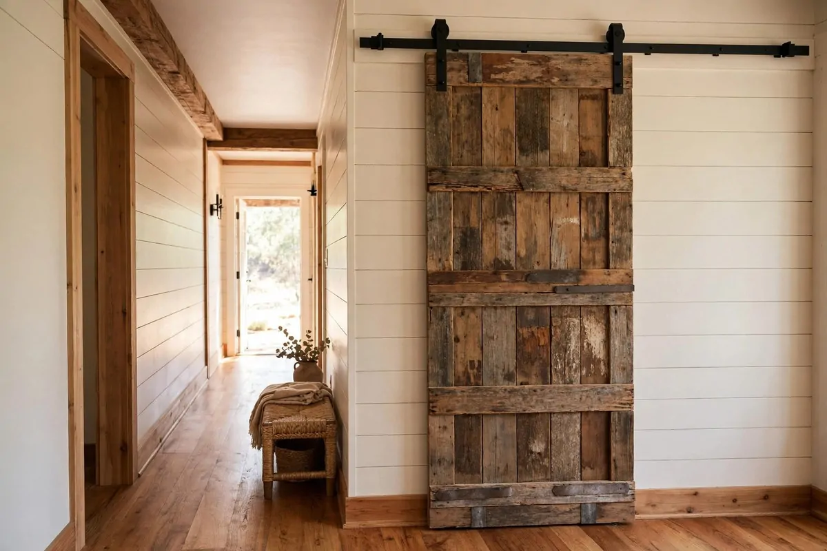 23 Western Home Ideas With Serious Ranch-House Charm 10 Black wrought iron curtain rod and lantern sconce in a rustic hallway