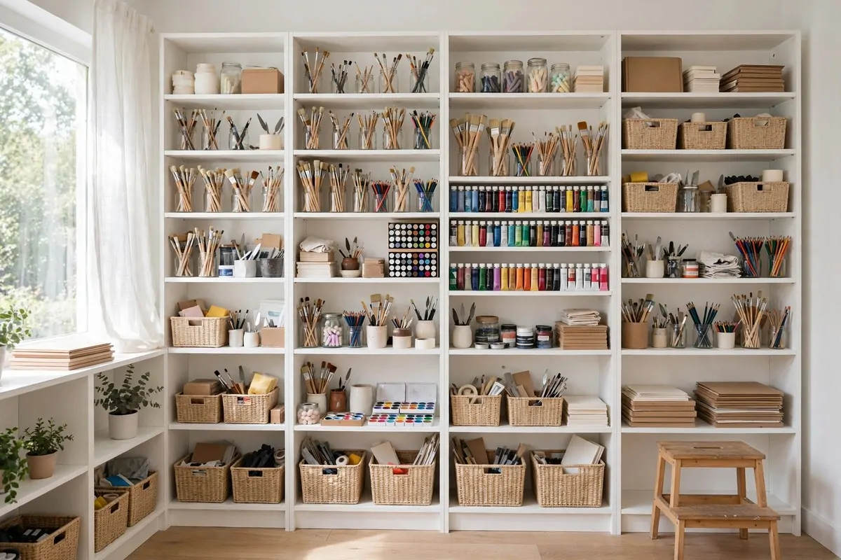 Floor-to-ceiling studio shelves