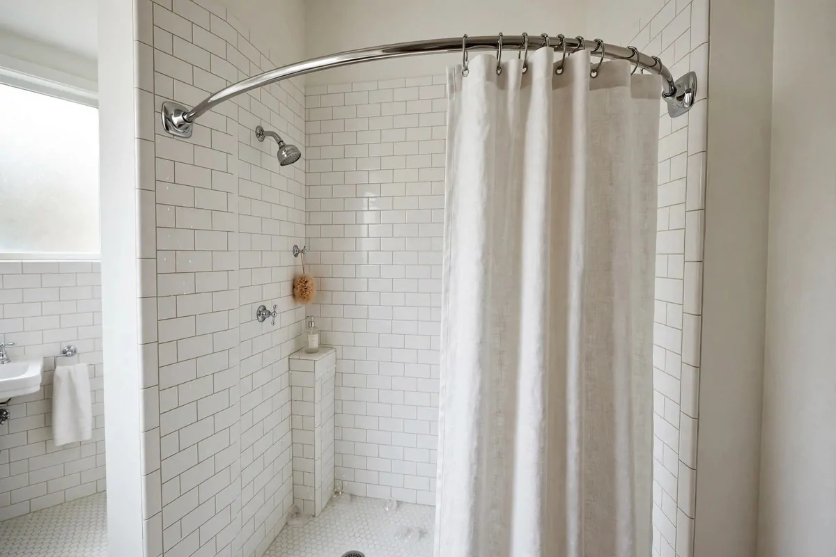 curved shower curtain rod giving more space in a small shower