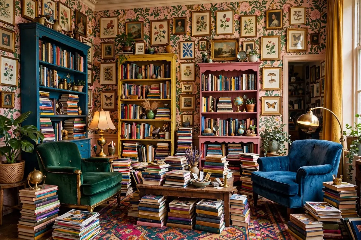 24 Home Library Aesthetic Looks You'll Want to Save 22 Antique writing desk with typewriter and journals in a library corner