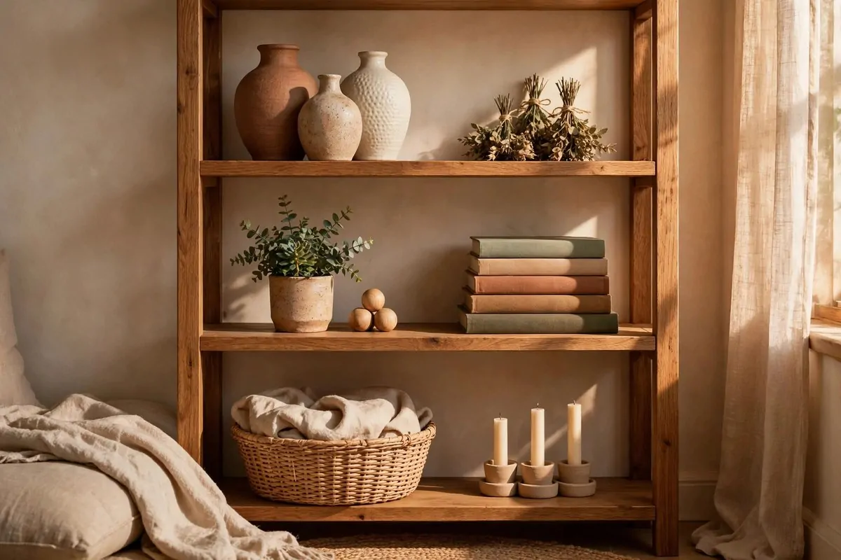 25 Home Design Ideas Designers Swear By 3 Wooden bookshelf styled with groupings of three vases and stacked books