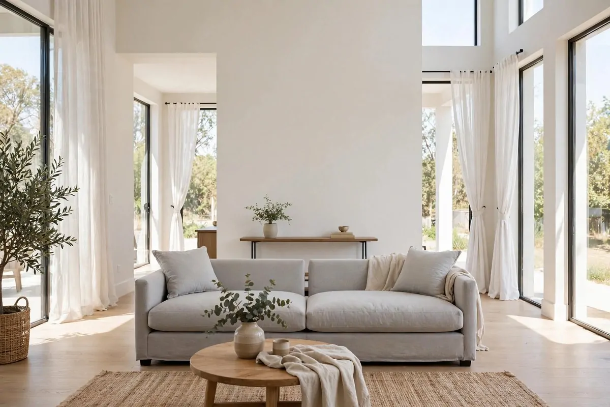 25 Home Design Ideas Designers Swear By 12 Living room with the sofa floated away from the wall creating space behind it