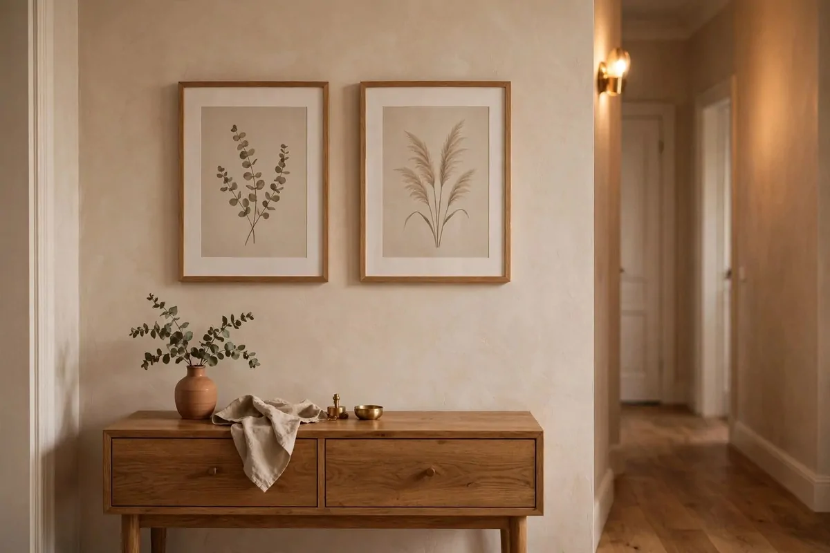 25 Home Design Ideas Designers Swear By 13 Framed artwork hung at eye level on a hallway wall above a console table