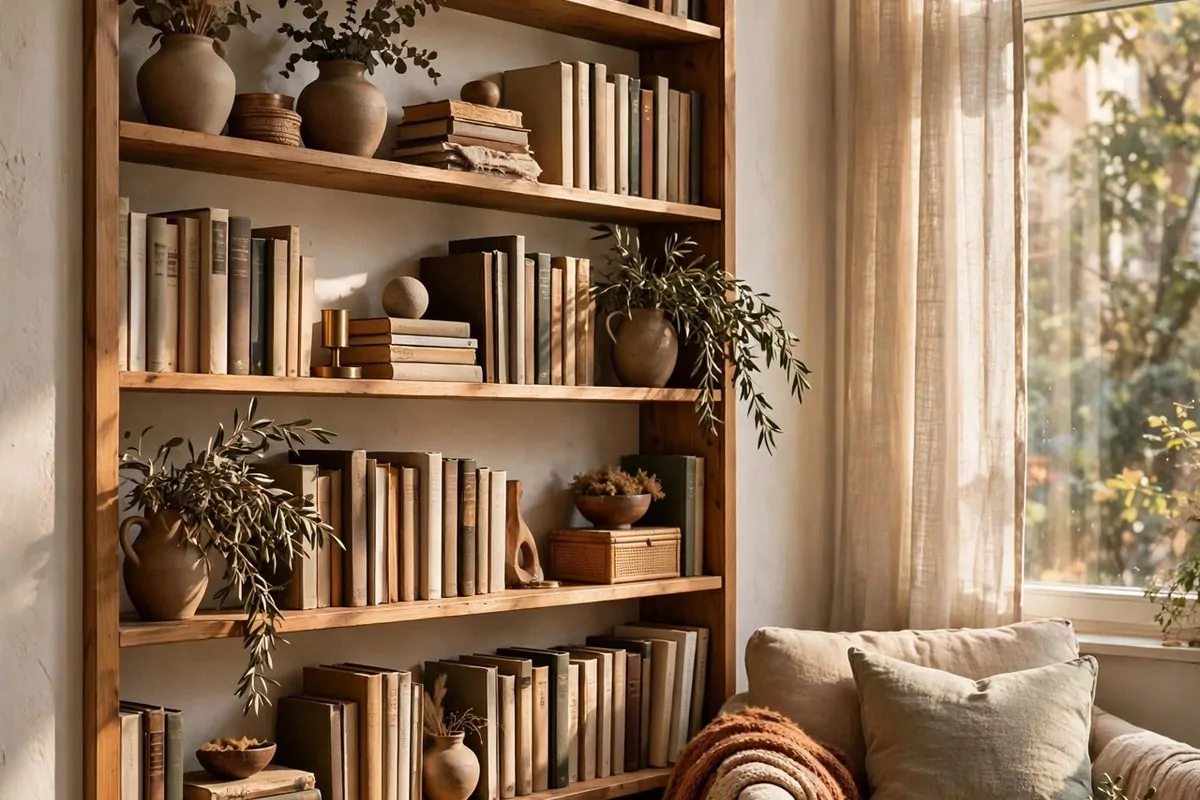 25 Home Design Ideas Designers Swear By 24 Tall floor-to-ceiling bookshelf in a small apartment filled with books and decor