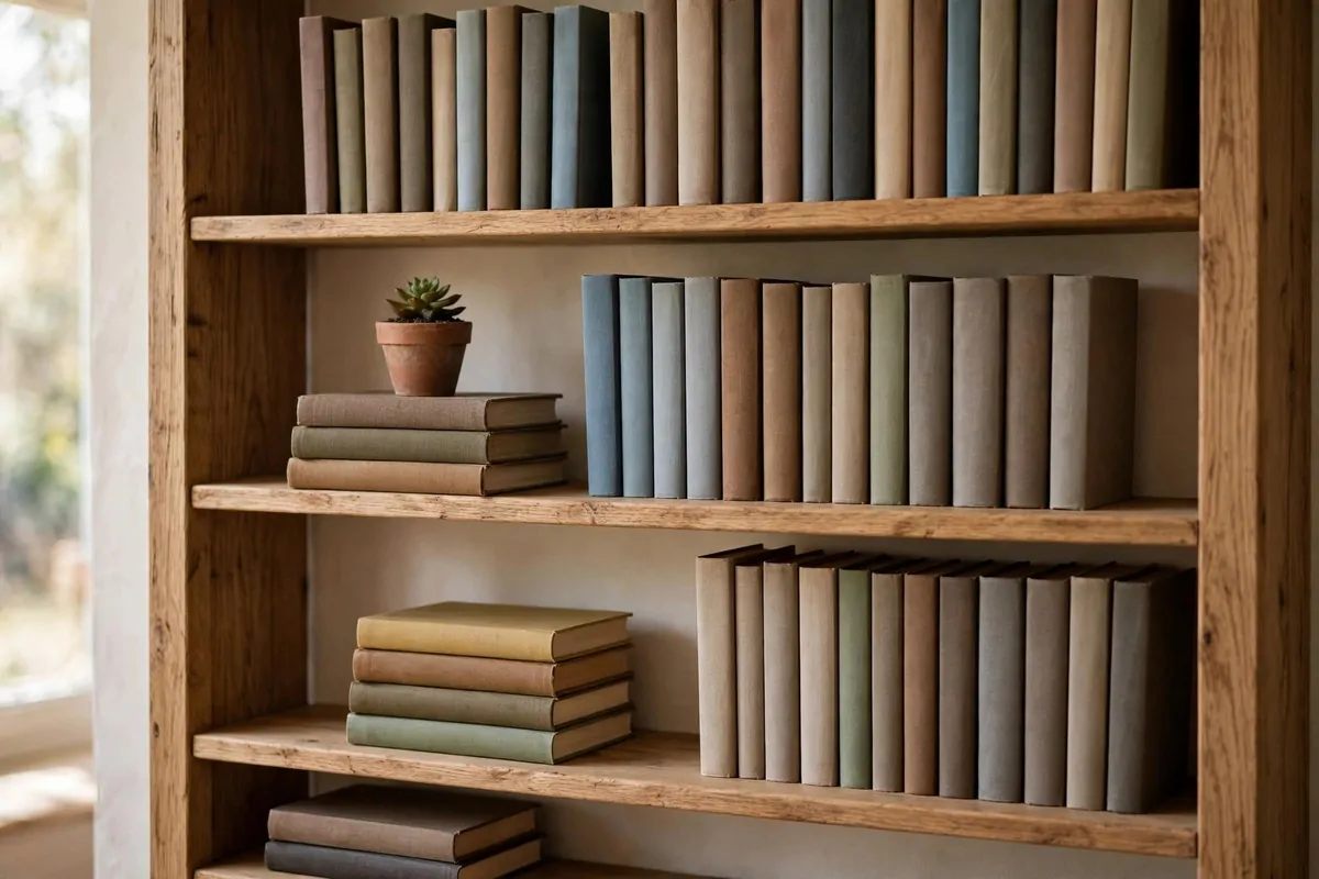 25 Home Library Decor Touches That Make Books Look Beautiful 2 Short horizontal stacks of books mixed with upright rows on a library shelf
