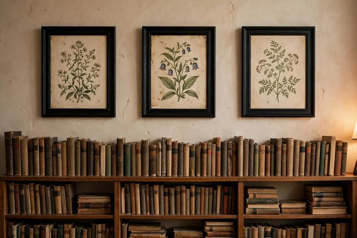 25 Home Library Decor Touches That Make Books Look Beautiful 4 Framed vintage book pages hung as art above a bookshelf