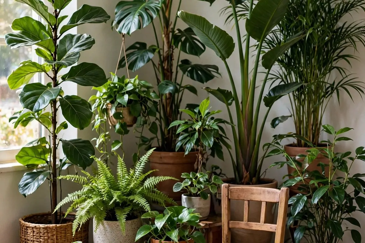 25 Photo Studio Ideas That Look Pro on a Tiny Budget 24 Lush corner full of houseplants used as a green portrait background