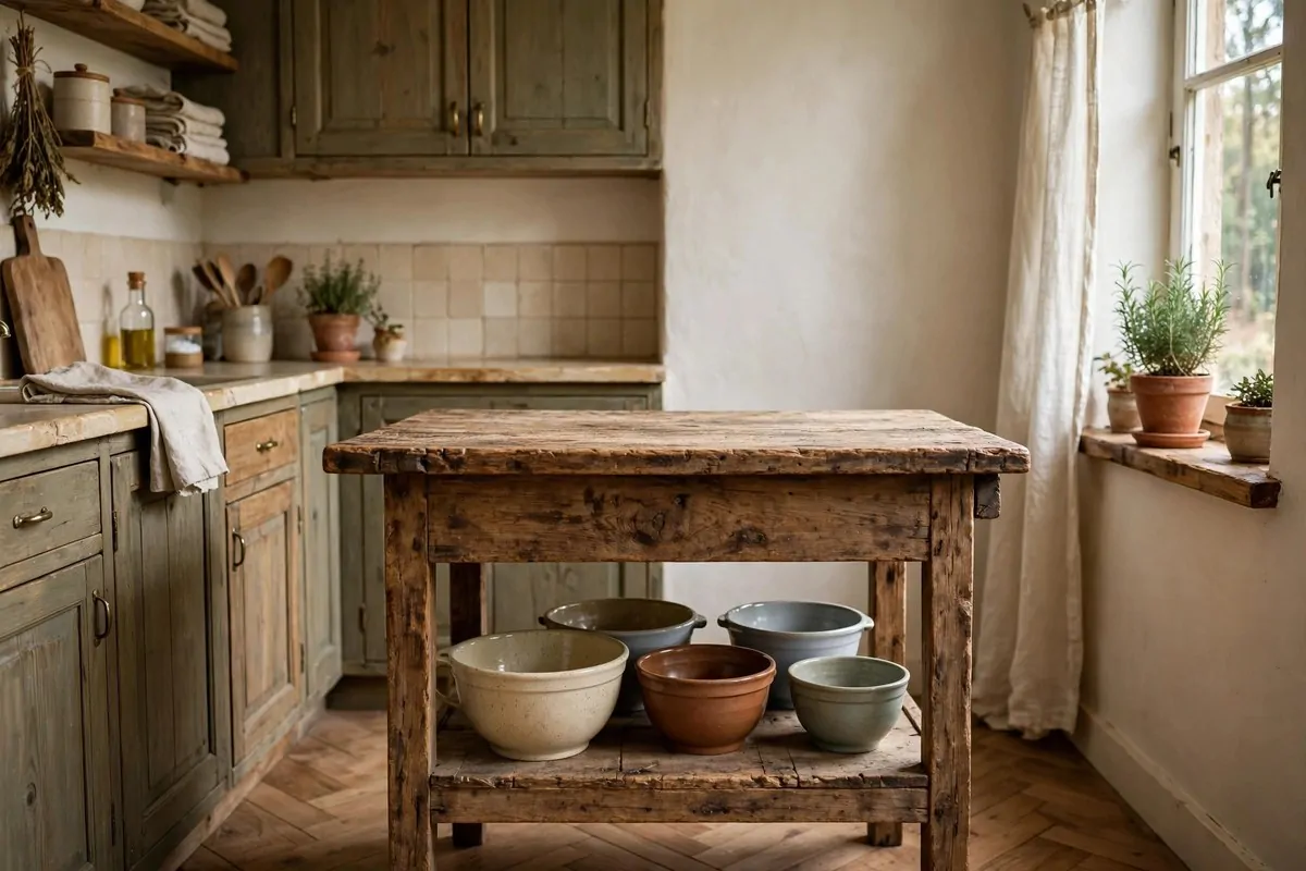 25 Small Kitchen Ideas You'll Wish You Knew Sooner 11 Wooden work table used as an island in a small kitchen