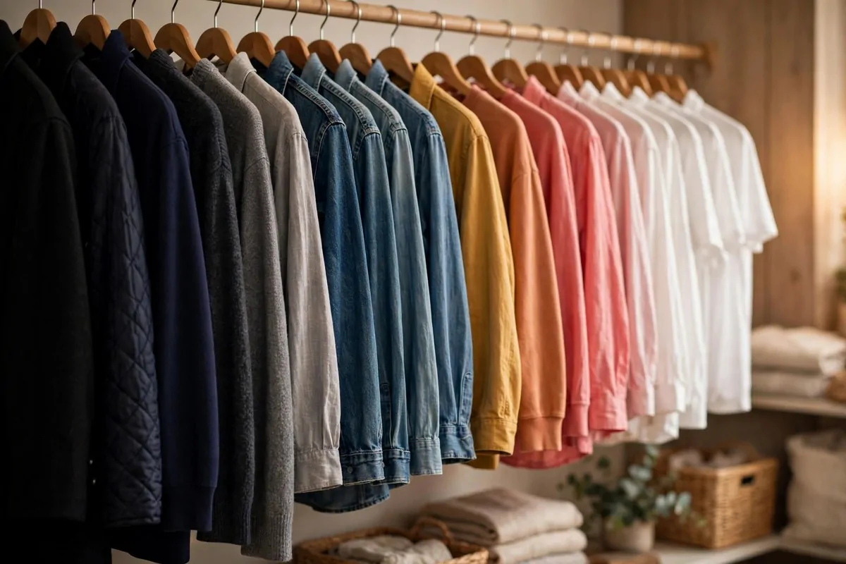 26 Closet Organization Ideas That Make Mornings So Much Easier 4 Colorful clothes arranged in an ombre gradient from dark to light on a closet rod