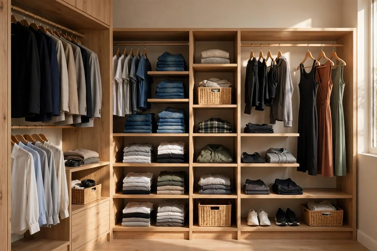 26 Closet Organization Ideas That Make Mornings So Much Easier 5 Neatly zoned closet with work clothes, casual wear and dresses in separate grouped sections