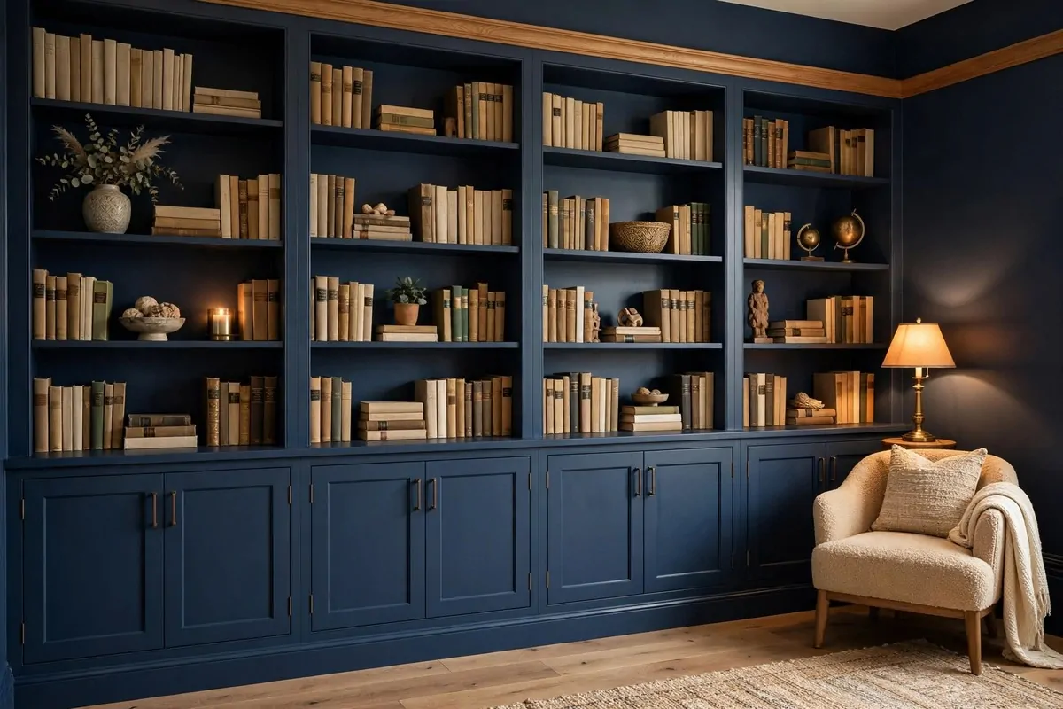 27 Ikea Office Ideas That Look Custom-Made 3 Painted home office library wall with IKEA HAVSTA cabinets and BILLY bookcases trimmed as built-ins