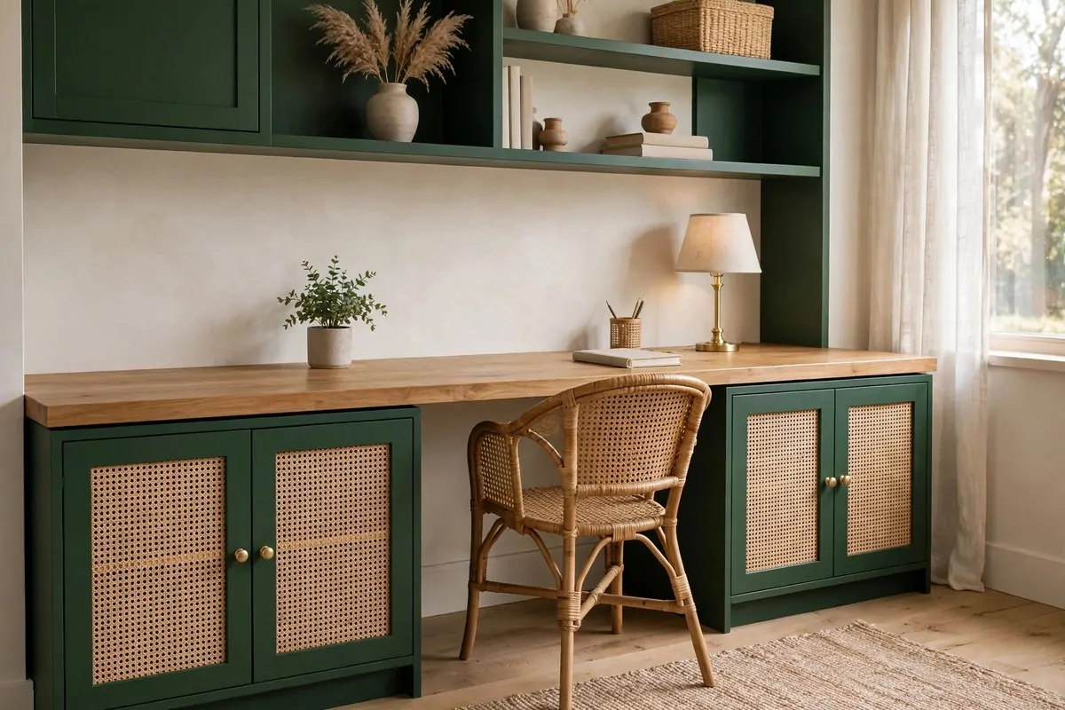 27 Ikea Office Ideas That Look Custom-Made 5 Desk on IKEA BESTA cabinets with cane webbing doors and a long wood top