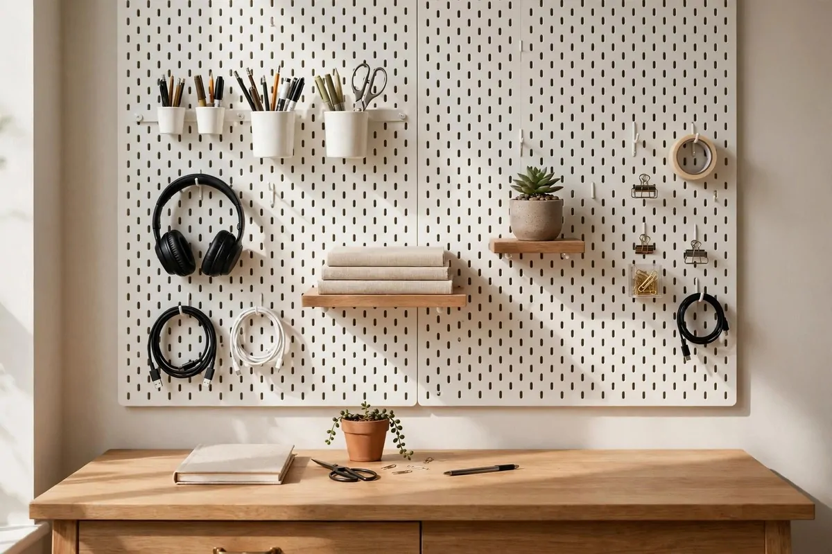 27 Ikea Office Ideas That Look Custom-Made 14 Full wall of IKEA SKADIS pegboard organizing a home office desk area
