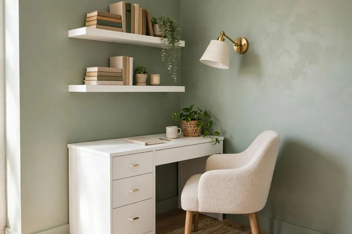 27 Ikea Office Ideas That Look Custom-Made 15 Compact IKEA MICKE desk styled in a small painted home office corner with floating shelves